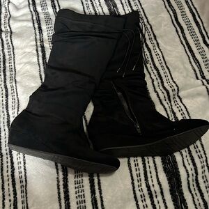 Black wedge heeled boots